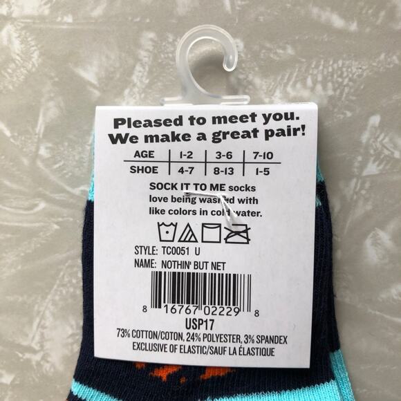 Sock It To Me Blue Orange Striped Basketball Sports Novelty Toddler Crew Socks - Picture 5 of 5